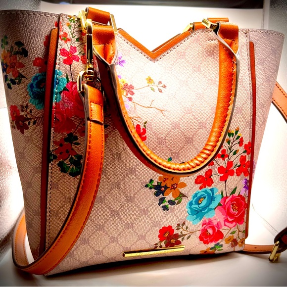 Steve Madden Handbags - Cute Floral Bag-Steve Madden-Faux Leather. women's satchel crossbody bag, brown